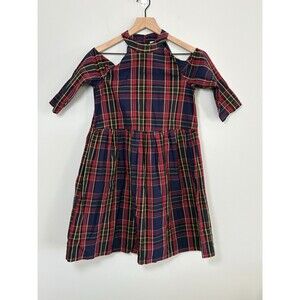 ASOS Cold Shoulder Dress Womens Size 2 Tarten Red Blue Plaid Holiday Party
